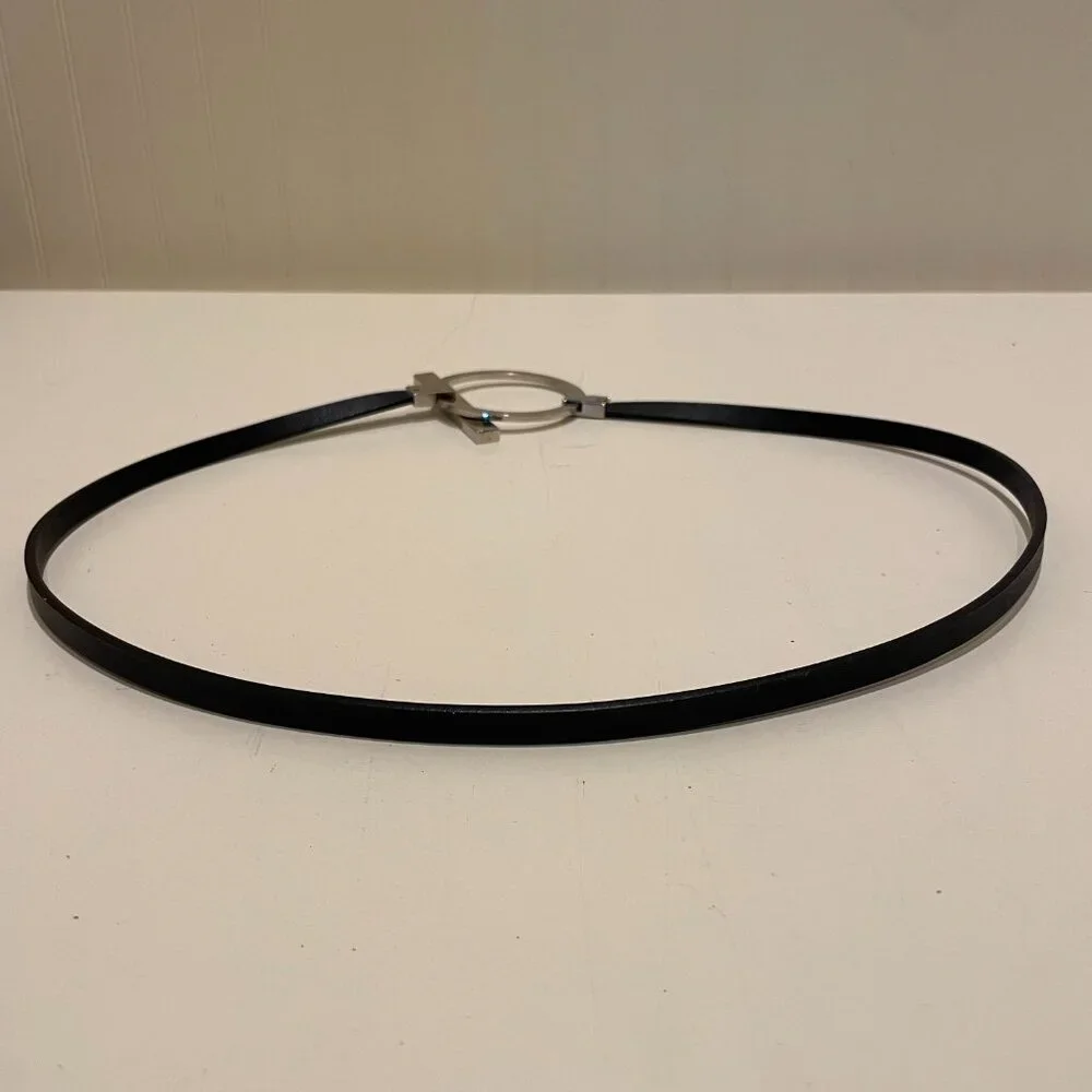 The Limited | Black Skinny Belt with Modern Silver-tone Circle & Toggle | Medium